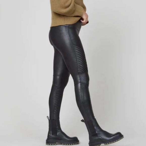 This is a pair of black Spanx Faux Leather Moto Leggings. - Picture 4 of 16